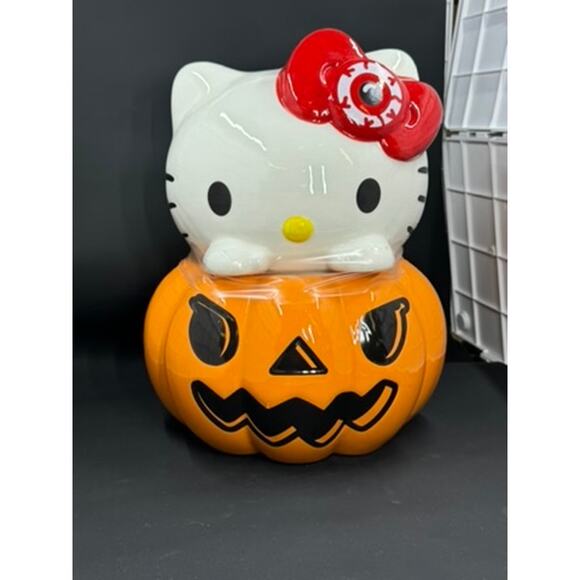 Hello Kitty Cookie Jar, Kitty On Pumpkin, Eyeball Bow Red - Picture 2 of 8